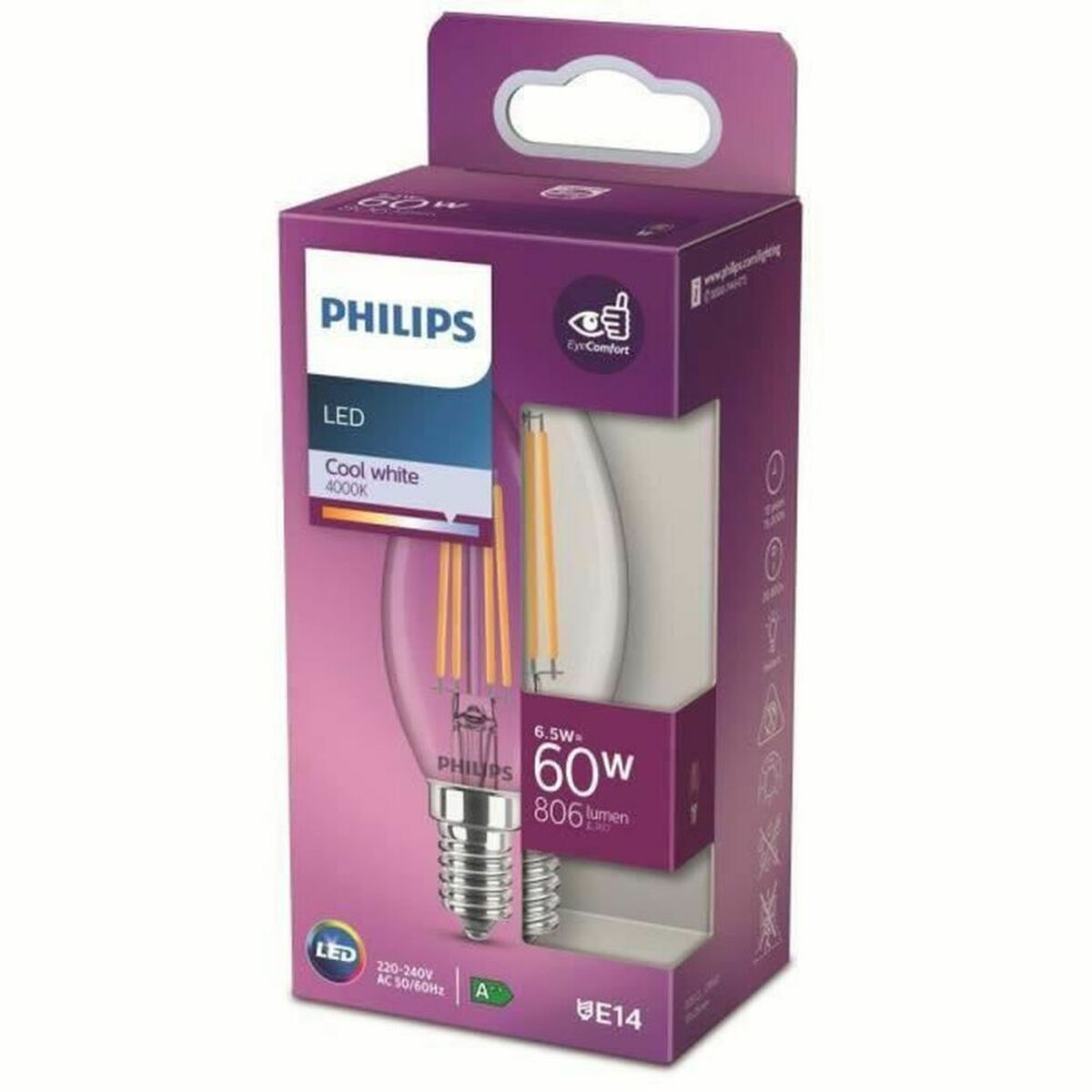 LED lemputė (žvakė) Philips Cool Balta E14